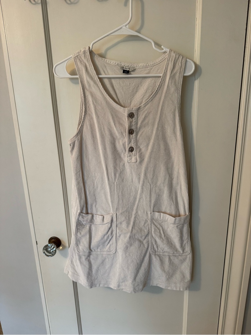 American Eagle Outfitters Cream Ribbed Tank Dress
